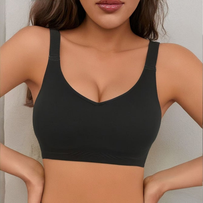Wire-Free T-Shirt Bra - Women's Wire-Free V-Neck Cross Mesh Bra Comfortable Support T-Shirt Bra Wire-Free Seamless Gathered Everyday Bra
