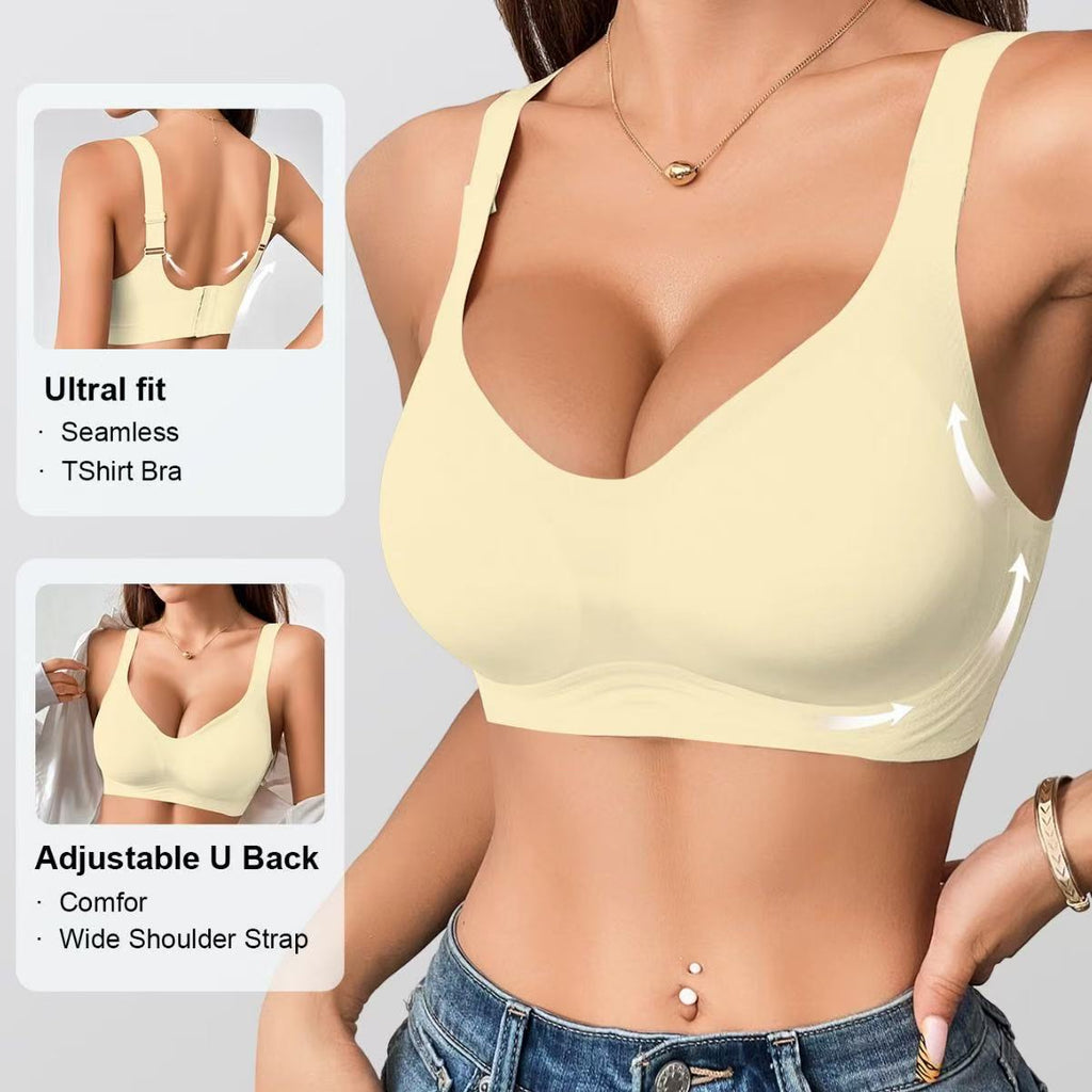 Wire-Free T-Shirt Bra - Women's Wire-Free V-Neck Cross Mesh Bra Comfortable Support T-Shirt Bra Wire-Free Seamless Gathered Everyday Bra